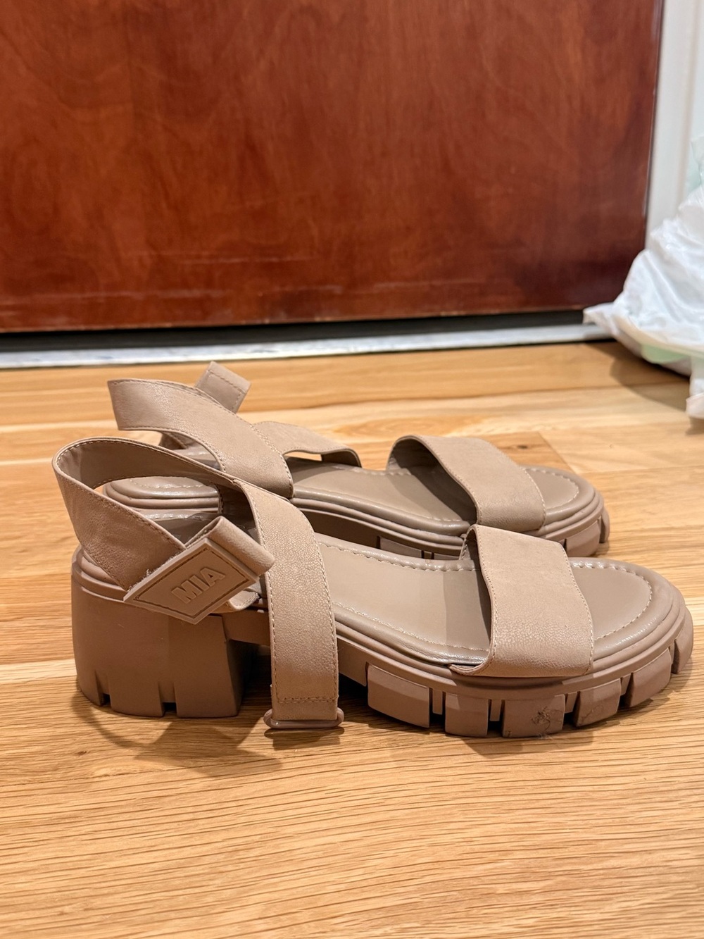 MIA Chunky Slingback Sandals in Taupe